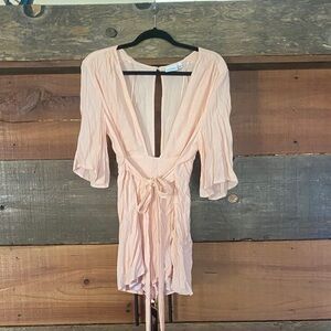 Peach Plunge Neck romper